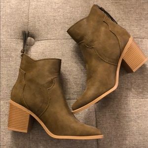 Soda Olive Green Western Ankle Boots